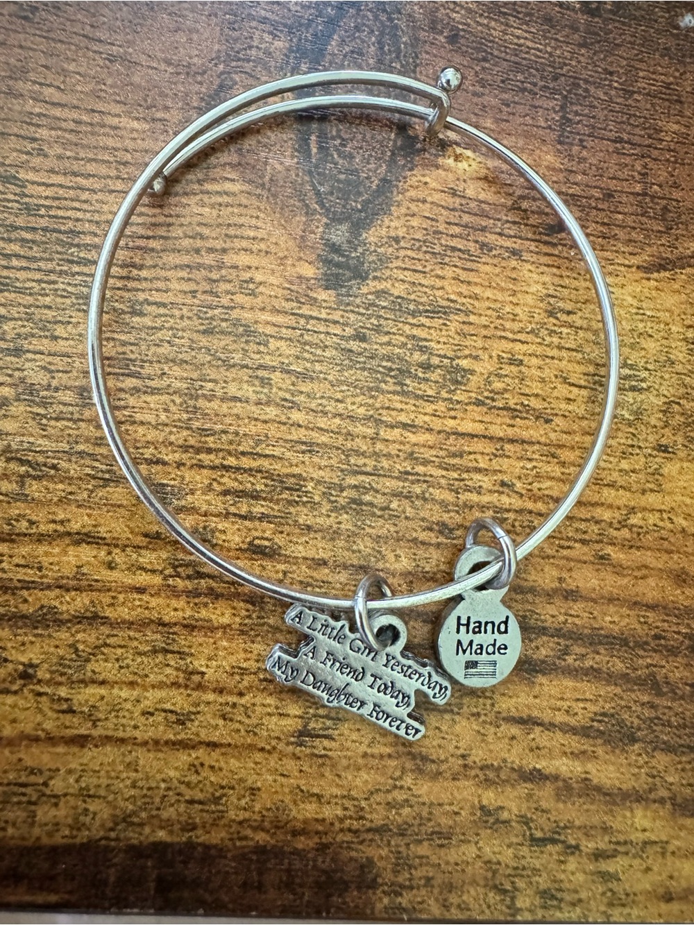 Silver-Tone 'Hand Made' Daughter Charm Bangle Bracelet
